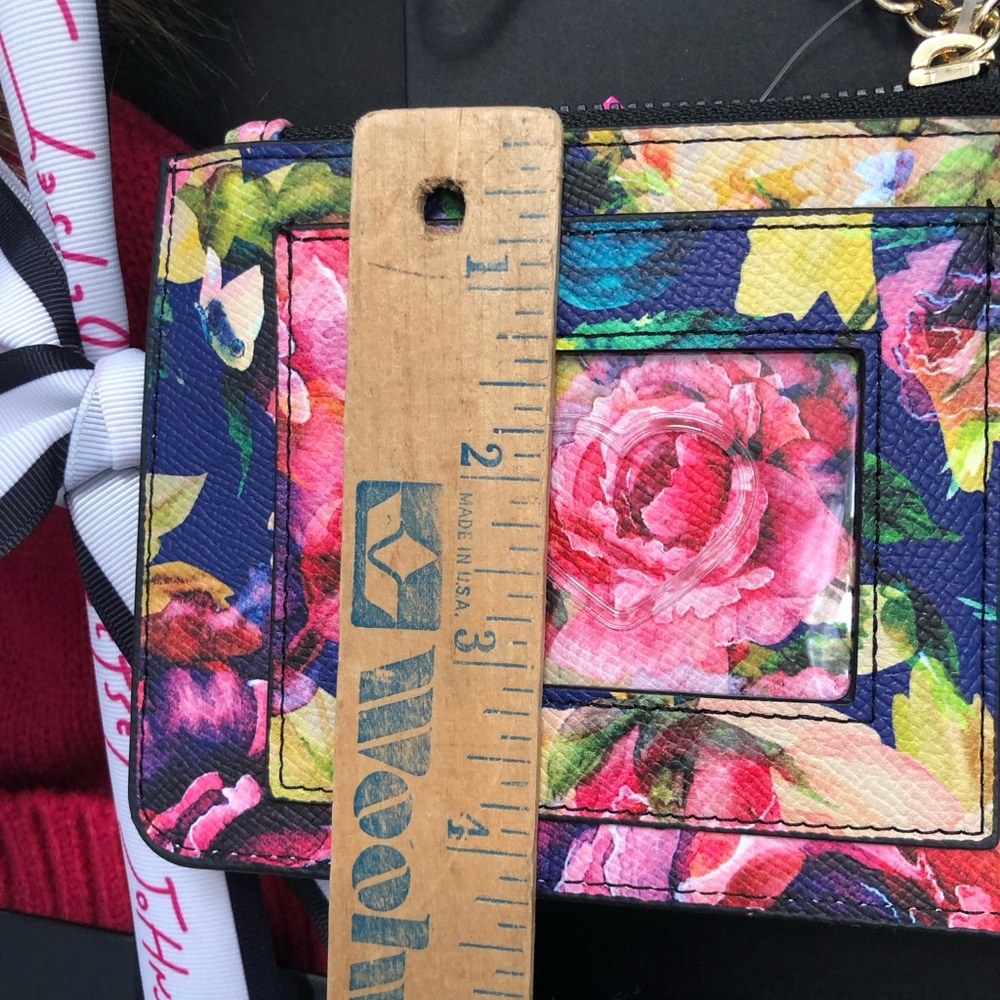 Betsey Johnson Pom Knit Hat & Keychain Floral Card Case Wallet Set New - Picture 9 of 16